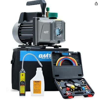 Photo 1 of Orion Motor Tech AC Vacuum Pump and Gauge Set, 4.5 cfm HVAC Vacuum Pump and 4 Way AC Gauges for R134a R410a R22 Refrigerants, with Leak Detector, Puncture and Self-Sealing Can Taps Quick Couplers 