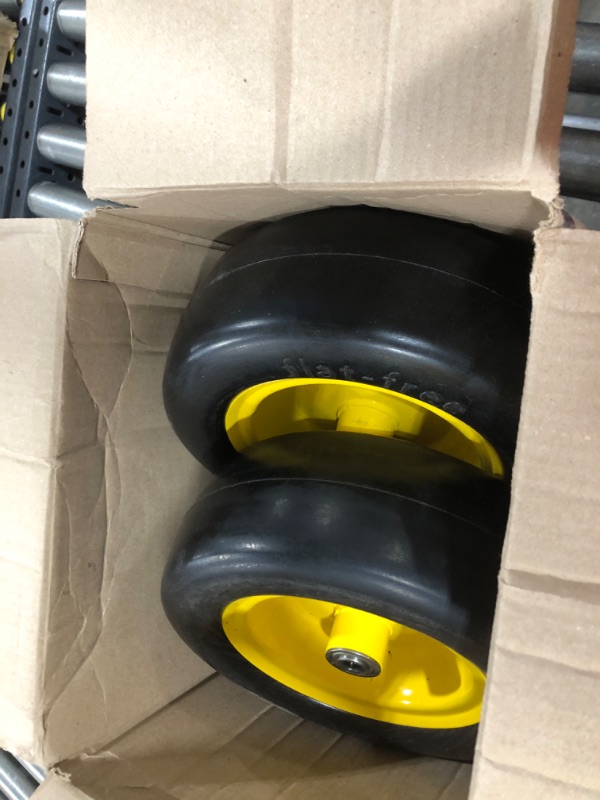 Photo 2 of 11x4.00-5 Flat Free Smooth Lawn mower Tire Assembly,with 3/4" or 5/8" & 1/2" Precision bearings, 3.4"-5.6" Centered Hub, Replacement for Front Zero-Turn Riding Lawn Mowers & Garden Tractor (2 Pack)