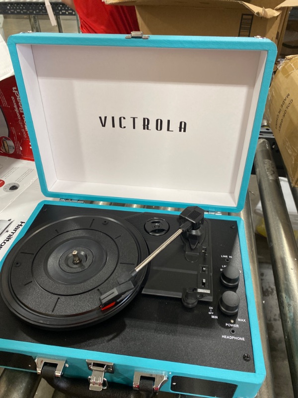 Photo 2 of Victrola Vintage 3-Speed Bluetooth Portable Suitcase Record Player with Built-in Speakers | Upgraded Turntable Audio Sound| Includes Extra Stylus | Turquoise, Model Number: VSC-550BT-TQ