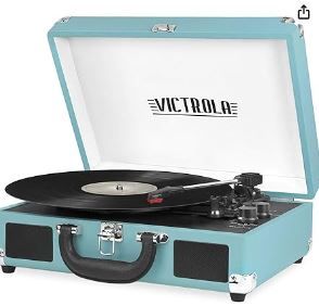 Photo 1 of Victrola Vintage 3-Speed Bluetooth Portable Suitcase Record Player with Built-in Speakers | Upgraded Turntable Audio Sound| Includes Extra Stylus | Turquoise, Model Number: VSC-550BT-TQ