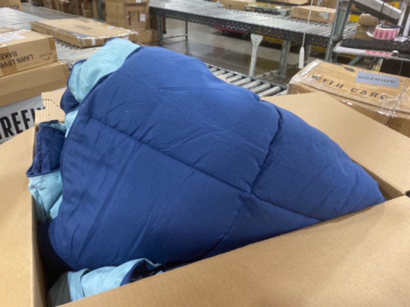Photo 1 of HIG 3pc Down Alternative Comforter Set - All Season Reversible Comforter with Two Shams - Quilted Duvet Insert with Corner Tabs - Box Stitched - Breathable, Soft (King/Cal King, Navy/Light Blue) Navy Blue/Light Blue King/Cal King