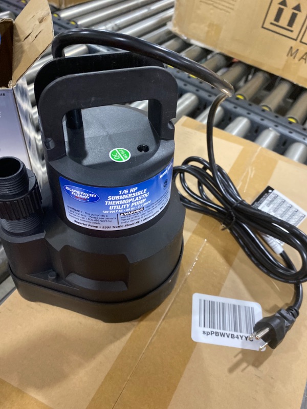 Photo 2 of Superior Pump 91016 Thermoplastic High Flow Utility Pump, 1/6 HP, Black 1/6 HP High Flow Thermoplastic Utility Pump