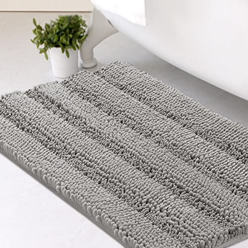 Photo 1 of Bath Rugs for Bathroom Non Slip Bath Mats Extra Thick Chenille Striped Rug 20" x 32" Absorbent Non Skid Fluffy Soft Shaggy Washable Dry Fast Plush Mat for Indoor