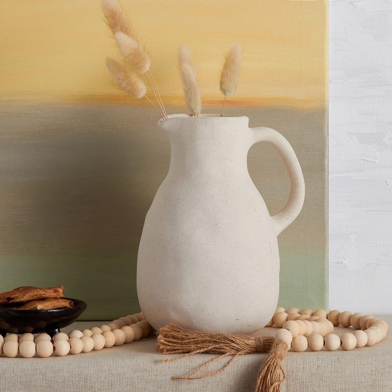 Photo 1 of BlossoME Neutral White Ceramic Vase for Wabi Sabi Home Decor Rustic and Farmhouse Pottery Vintage Handle Jug Vase for Flowers Matte Chalk Vase to DIY-Height 8.27”