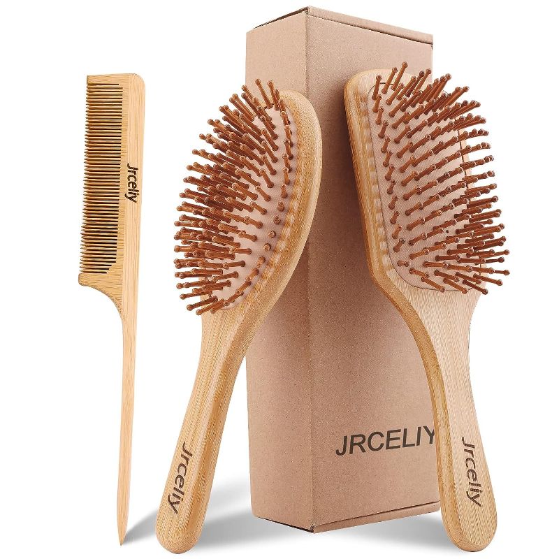 Photo 1 of 3PCS Bamboo Hair Brush Set,Natural Wooden Brush for Women, madam, Paddle Detangling Brush for Dry/Curly/Thick/Thin/Straight Hair