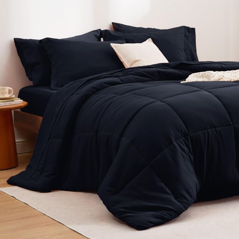 Photo 1 of Bedsure Black King Size Comforter Set - 7 Pieces Solid King Bed Set, King in a Bag with Quilted Warm Fluffy Comforters, Sheets, Pillowcases & Shams
