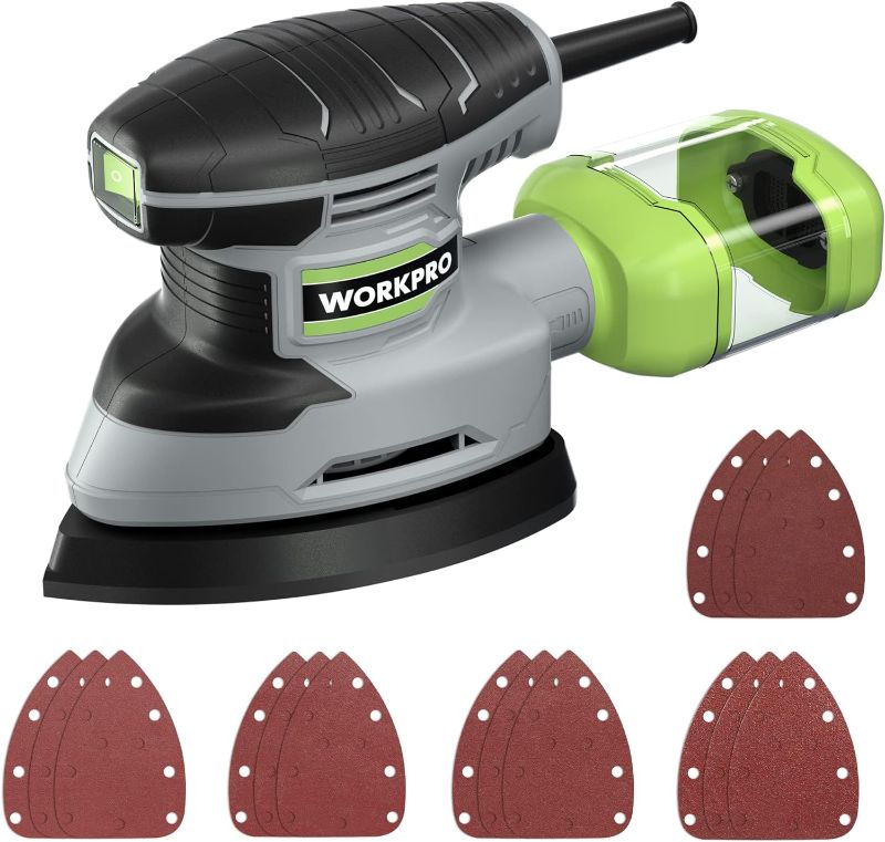 Photo 1 of WORKPRO Detail Sander, 13,000 OPM Compact Electric Sander with Dust Collector, 1.6Amp Power Sander with 15PCS Sanderpapers for Tight Spaces Woodworking