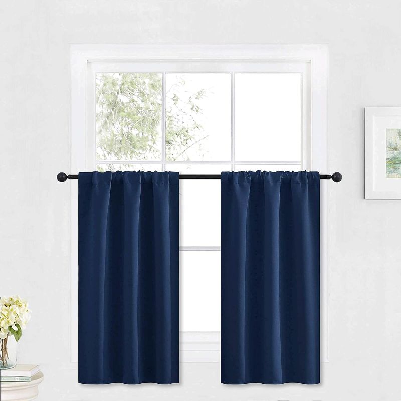 Photo 1 of RYB HOME Bathroom Window Curtains - Super Soft Blackout Privacy Curtains for Baby Nursery Bedroom Basement Garege Workshop Kitchen Dining Living Room, W 29 x L 30, Navy Blue, 2 Pcs