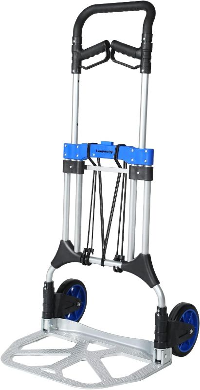 Photo 1 of Folding Hand Trucks Heavy Duty by Leeyoung,500 lb Aluminium Folding Hand Cart Dolly with 8 inch Wheels (incl 2 Bungee Cords)
