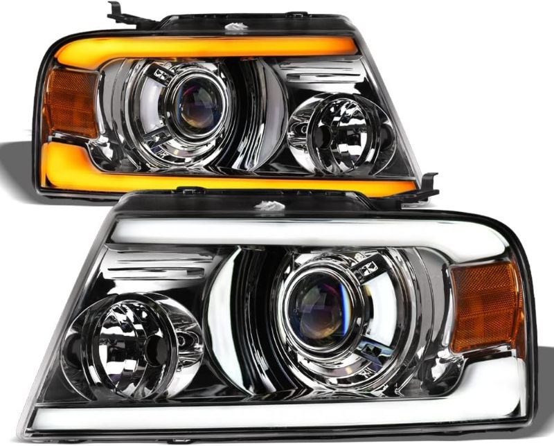 Photo 1 of Switchback Sequential LED Strip Tube Bar Chrome Housing Projector Headlights Signal Lamps Amber Reflector nb Compatible With 04-08 Ford F150 / 06-08 Lincoln Mark LT