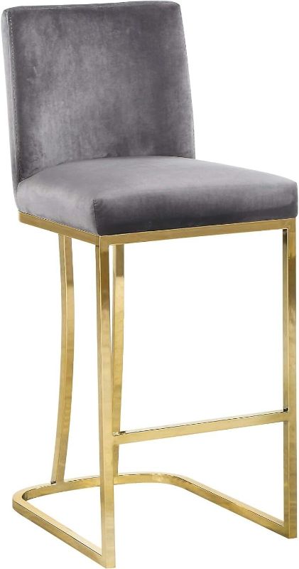 Photo 1 of Meridian Furniture Heidi Collection Modern | Contemporary Velvet Upholstered Counter Stool with Polished Gold Metal Legs, 16" W x 19.5" D x 36.5" H, Grey
