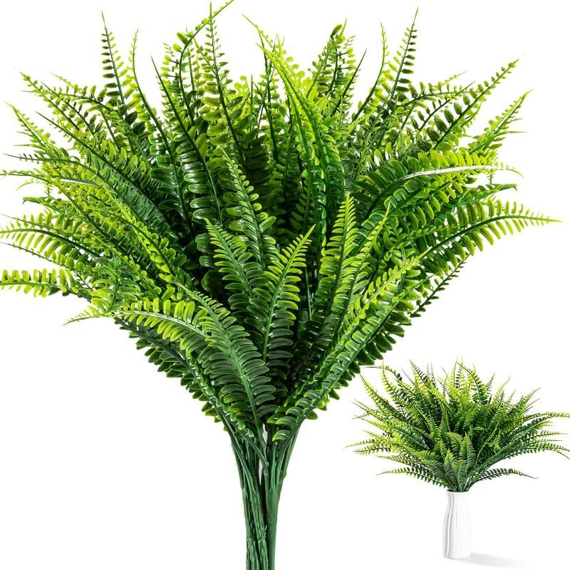 Photo 1 of MAQIHAN 6 PCS Fake Fern - Artificial Ferns for Outdoors Faux Ferns for Outdoor Planter Large Outdoor Patio Decor Boston Fern Artificial Plants Faux Greenery Outdoor Porch Decor
