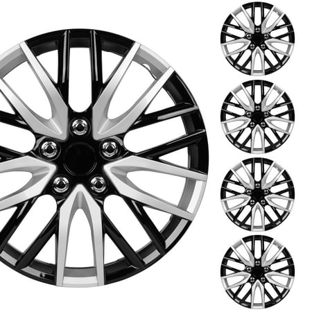 Photo 1 of BDK (4-Pack) Premium Black/Silver Hubcaps 16 Wheel Rim Cover Hub Caps Two-Tone Style Replacement Snap on Car Truck SUV - 16 Inch Set
