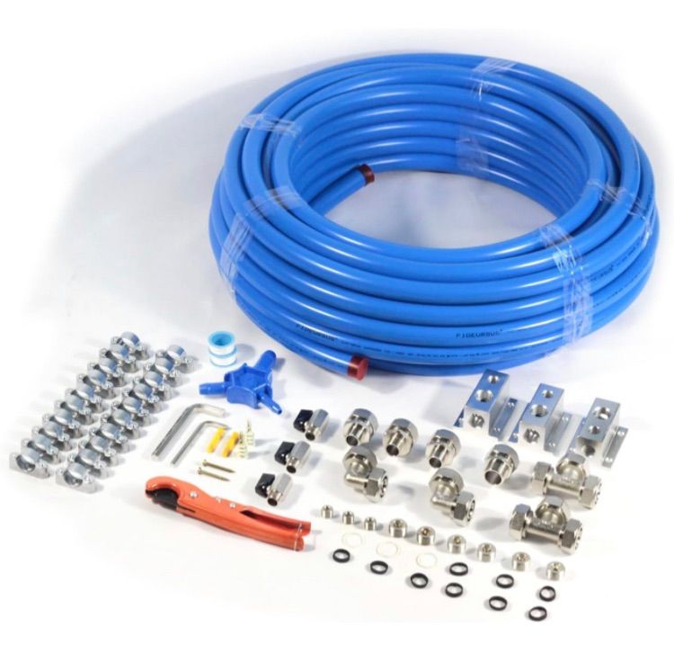 Photo 1 of Compressed Air Piping System with 3/4 Inch ID x 100 feet HDPE Tubing & Aluminum Outlet Blocks for Garage Connect Air Compressor Line Kit 
