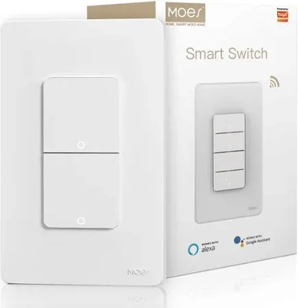 Photo 1 of MOES Smart Double Light Switches, 2.4GHz Wi-Fi 2 Gang Single Pole Switch, Netural Wire Required, Inteligente Switch Combo Work with Alexa Google Assistant, Remote Controlgle Assistant, Remote Control