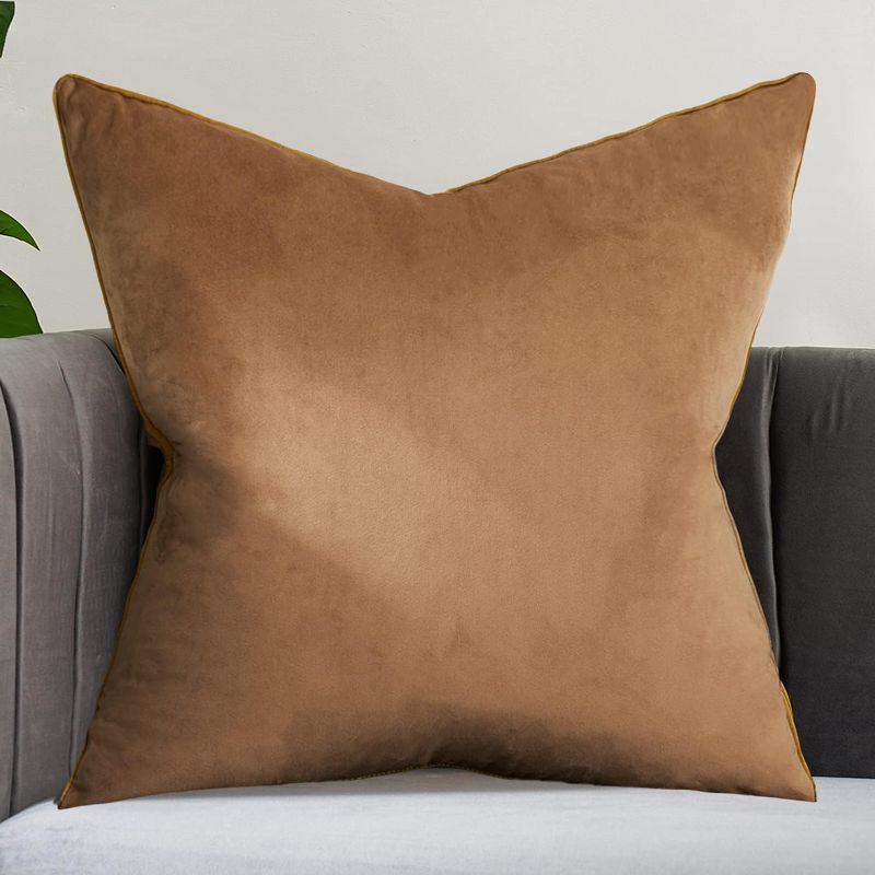 Photo 1 of Avigers 16 x 16 Inches Brown Solid Cushion Case Luxury Modern Square Throw Pillow Cover Decorative Pillow for Couch Living Room Bedroom Car 40 x 40cm