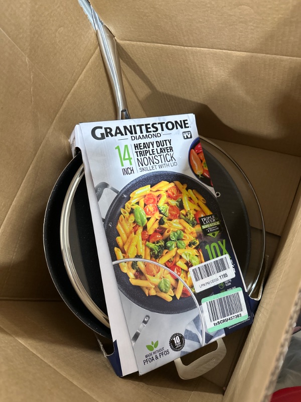 Photo 2 of Granitestone Nonstick 14” Frying Pan with Lid Ultra Durable Mineral and Diamond Triple Coated Surface, Family Sized Open Skillet, Oven and Dishwasher Safe, Large, Black