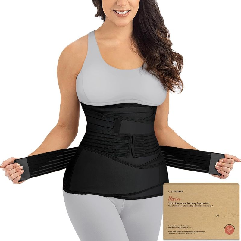 Photo 1 of 3 in 1 Postpartum Belly Band Wrap Support Recovery Girdles Abdominer Binder Post Surgery Belly&Waist&Pelvis Support Belt & Back Brace (Black, X-Large)