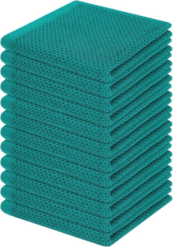 Photo 1 of Homaxy 100% Cotton Waffle Weave Kitchen Dish Cloths, Ultra Soft Absorbent Quick Drying Dish Towels, 12 x 12 Inches, 12-Pack, Teal