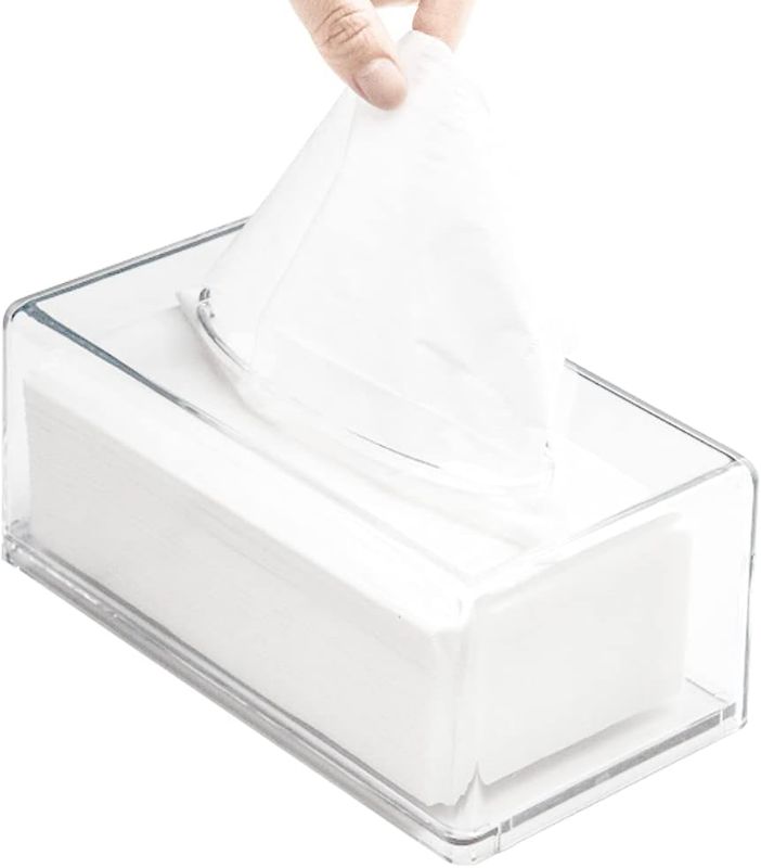 Photo 1 of Square Clear Acrylic Tissue Box, Box Covers Rectangular, Bathroom Facial Napkin Box Holders, Table Clear Dryer Sheet Dispenser for Bathroom, Kitchen and Cars
