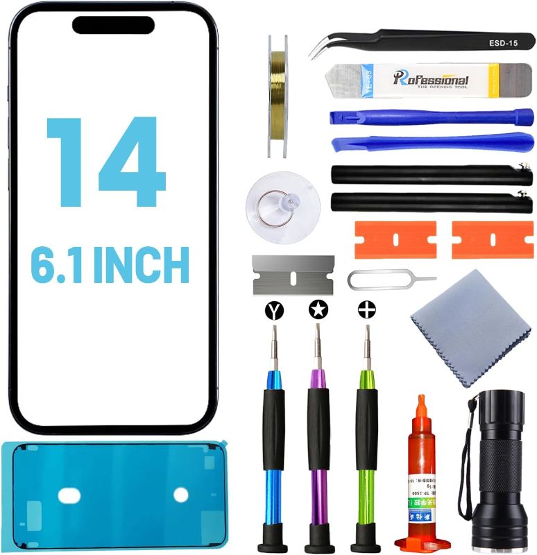 Photo 1 of Tpyag for iPhone 14 Pro Screen Replacement, Glass Replacement for iPhone 14 Pro 6.1 inch, Screen Repair Kit with Waterproof Adhesive(NO OLED & Touch Digitizer)
