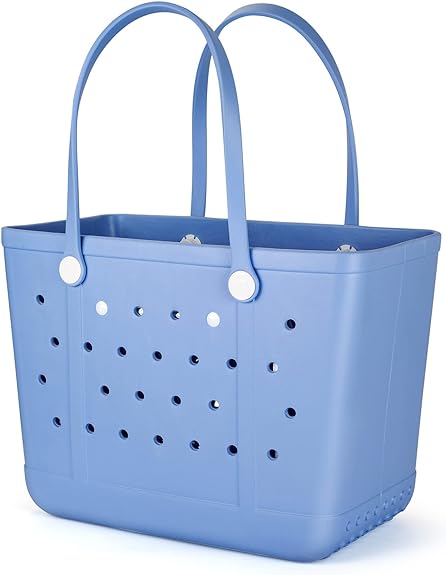 Photo 1 of angilifan X Large Rubber Waterproof Beach Tote Bag, Washable Anti-tip Durable Beach Storage Basket Hole Opening Tote Bag
