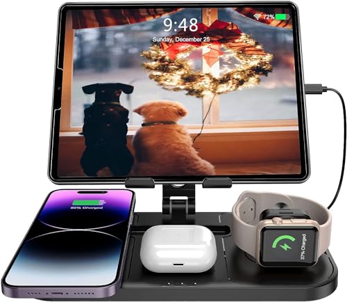 Photo 1 of Wireless Charging Station for Apple Multiple Devices, Wired Charger for Tablet Stand iPad Holder, Wireless Charger for iPhone 15 Pro Max/14/13, AirP O
