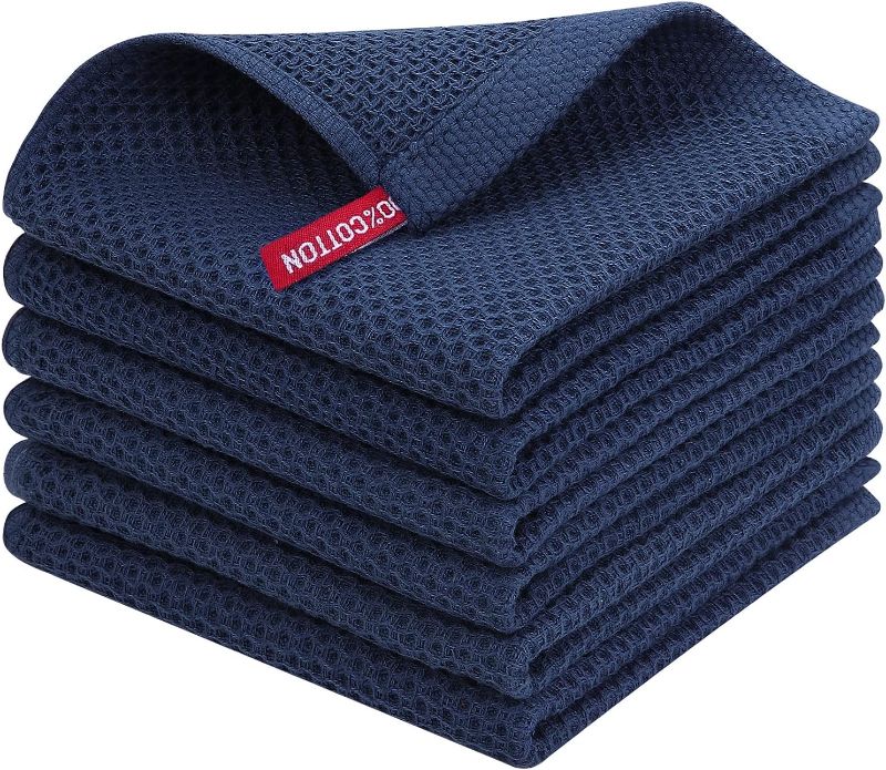 Photo 1 of Homaxy 100% Cotton Waffle Weave Kitchen Dish Cloths, Ultra Soft Absorbent Quick Drying Dish Towels, 12x12 Inches, 6-Pack, Navy Blue
