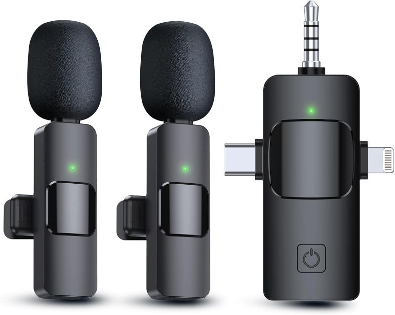 Photo 1 of PQRQP 3 in 1 Wireless Lavalier Microphones for iPhone, iPad, Android, Camera, USB-C Microphone, 7-Hour Battery, Mini Microphone with Noise Reduction for Video Recording, Vlog, YouTube, TikTok
