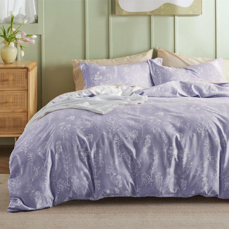 Photo 1 of Bedsure Duvet Cover Queen Size - Cute Reversible Floral Duvet Cover Set with Zipper Closure, Misty Lilac Bedding Set, 3 Pieces, 1 Duvet Cover 90"x90" with 8 Corner Ties and 2 Pillow Shams 20"x26"
