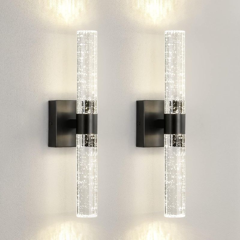 Photo 1 of CCYCOL Modern Sconces Wall Lighting - Black Wall Sconces Set of Two Crystal Wall Mounted 18 Inch 4000K Vertical and Horizontal 12W LED Bathroom Vanity Light Fixtures for Bedroom Living Room
