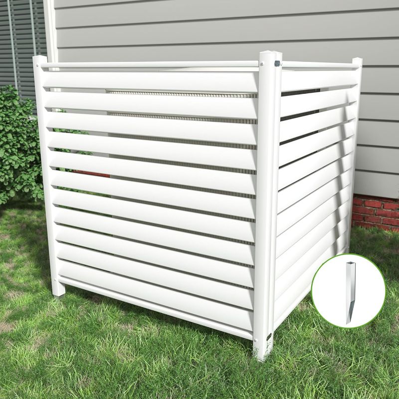 Photo 1 of Beimo 48 "H x 48 "W Air Conditioner Fence Privacy Screen?Trash Can Enclosure Outdoor White Vinyl Fence Panels with Metal Stakes for Outside, 2 Plastic Panels
