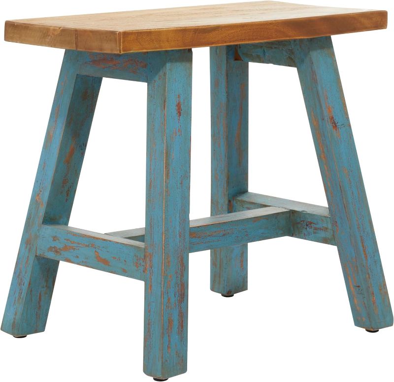 Photo 1 of Deco 79 Wood Stool with Brown Wood Top, 20" x 14" x 18", Blue
