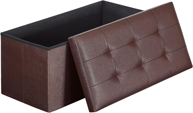 Photo 1 of 29.9 Inchs Folding Storage Ottoman Bench, Storage Chest, Footrest, Coffee Table, Padded Seat, Upholstered Top, Holds up to 660 lb, for Living Room, Bedroom, Entryway, Brown BR78CW01
