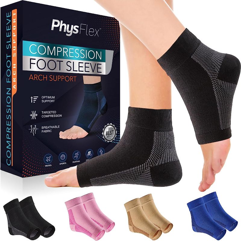 Photo 1 of Compression Socks for Plantar Fasciitis, Achilles Tendonitis Relief - (1 Pair) Ankle Compression Sleeve for Heel Spurs, Foot Swelling & Fatigue - Arch Support Brace for Everyday Use