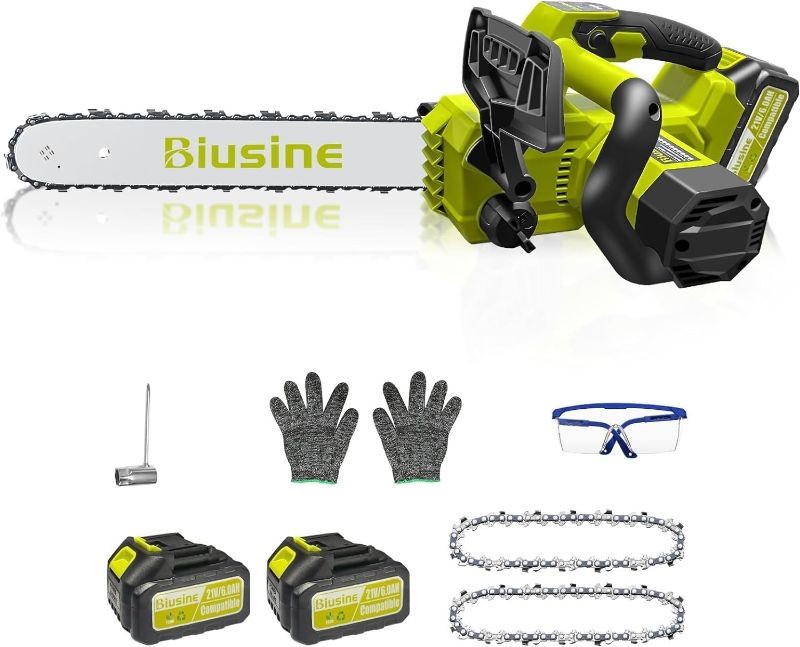 Photo 1 of Electric Chainsaw Cordless, 14 inch 1800W Mini Chainsaw Brushless(21V 6.0Ah Battery & Charger included), Portable Chain Saw Handheld for Tree Felling, Limbing, Pruning - Lemon Green
