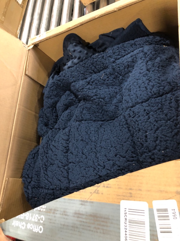 Photo 2 of Mr. Sandman Weighted Blanket Queen Size, Cozy Minky Dot and Shaggy Sherpa Weighted Blanket 15 lbs, Great for Sleeping & Calming, Fluffy Warm Soft Bedding Blanket - 60''x80'', Navy Blue Navy Blue 60" x 80" 15lbs