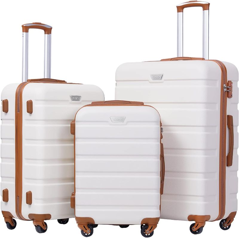 Photo 1 of Coolife Luggage 3 Piece Set Suitcase Spinner Hardshell Lightweight TSA Lock (apricot white, 3 piece set(20in24in28in))