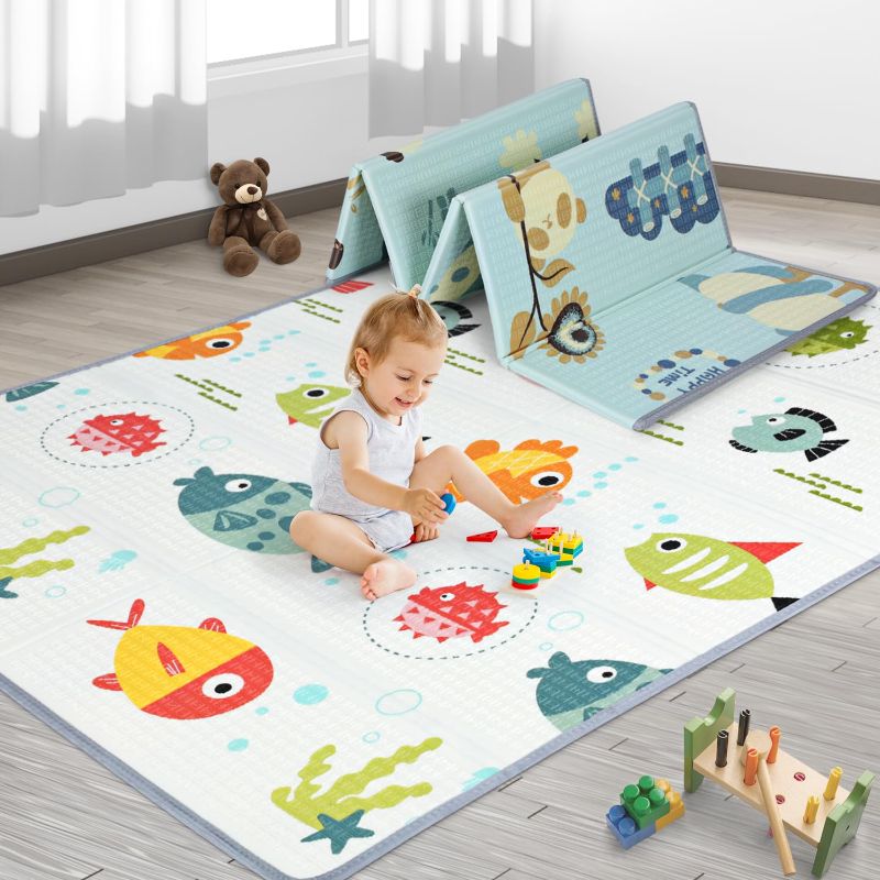 Photo 1 of MEM Baby Play Mat 71" x 59", Foldable Baby Play Mats for Floor, Reversible Waterproof Foam Playmat for Babies and Toddlers, Large Non-Slip Baby Crawling Mat with Travel Bag

