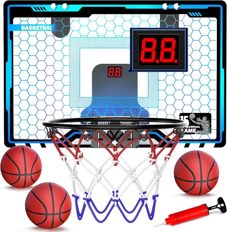 Photo 1 of HopeRock Indoor Mini Basketball Hoop for Kids, Basketball Hoops Over The Door with LED Lighting, Mini Hoop with Scoreboard  Basketball Toys Gifts for 5 6 7 8 9 10 11 12 Year Old Boys Girls
