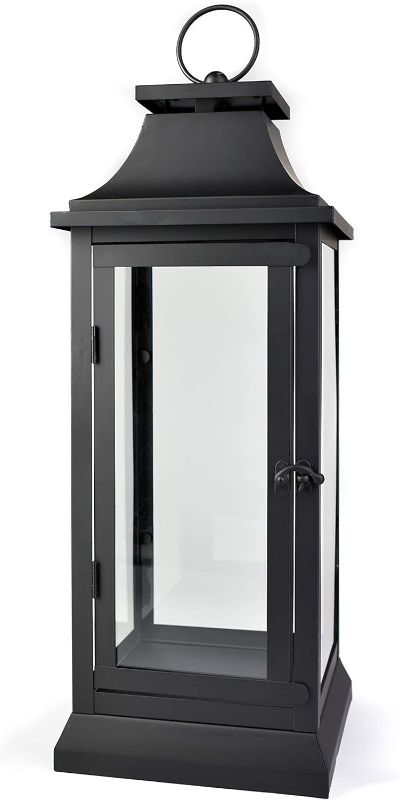 Photo 1 of Serene Spaces Living Black Hurricane Lanterns With Clear Glass Panels, Perfect For Home Decor, Parties & Events, Table Top Or Hanging Lantern For Indoor & Outdoor, Measures 20" Tall and 6.75" Diameter
