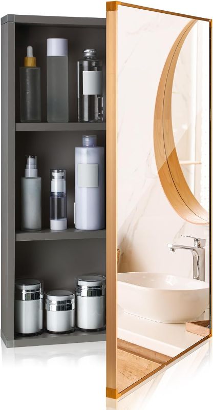 Photo 1 of Suzile Medicine Cabinets with Mirror Bathroom Mirror Medicine Cabinet Wall Mounted Framed Recessed Bathroom Medicine Cabinet with Mirror 16 x 24 inch Mirror Cabinet Size (1, Gold)
