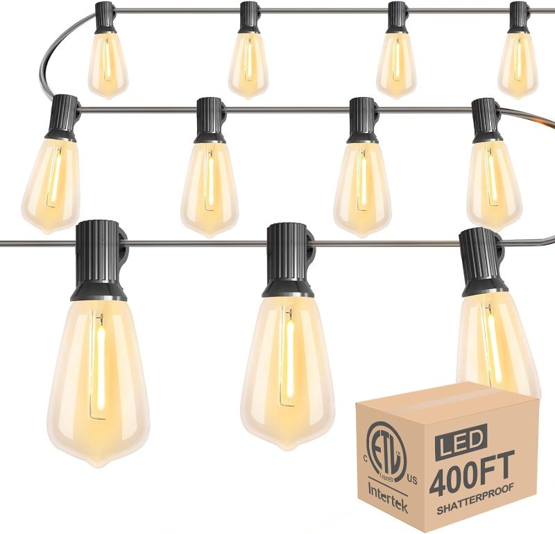 Photo 1 of Lightdot 400FT(4 * 100FT) Outdoor String Lights, LED Bistro String Lights with Shatterproof ST38 Vintage Bulbs, 2200K Dimmable, Waterproof Hanging Lights for Porch, Deck, Garden, Backyard, Balcony
