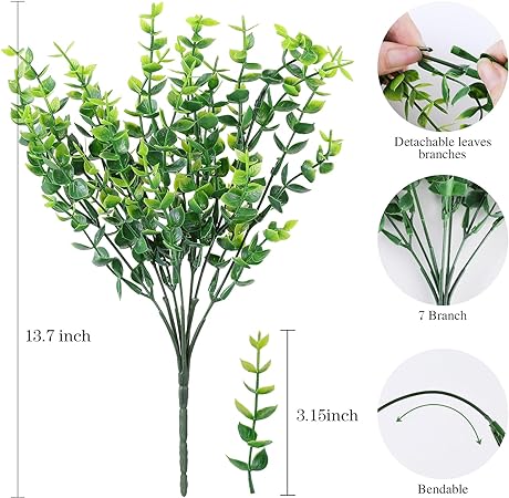 Photo 1 of AGIRL 10pcs  Bundles Fake Plants Greenery Stems,Artificial Plants for Outdoor,No Fade Faux Plastic Plants for Hanging Planters Decoration Indoor Outside Garden Porch Window Box Home Wedding Farmhouse Green-eucalyptus 