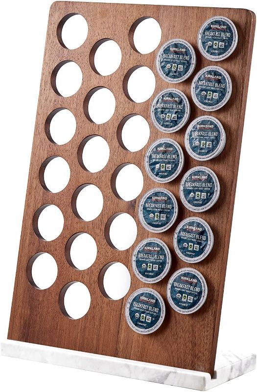 Photo 1 of EVERBBKING Coffee Pod Holder K Cup Organizer Acacia Wood with White Marble Base Large Big Capacity Design Counter Decoration