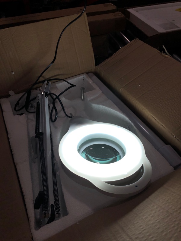 Photo 1 of ?Upgrade 10X?LED Magnifying Floor Lamp,NUEYiO 2200 Lumen Professional Cool Light Magnifier Lamp for Estheticians,Adjustable Stand&Swivel Arm Magnifier with Light for Facials Sewing Repair Crafts-White White 10X