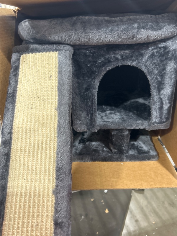 Photo 2 of SYANDLVY Small Cat Tree for Indoor Cats Large Adult, Cat Tower with Scratching Post, Modern Cat House with Padded Perch, Kittens Condo with Board, Cat Cave (Smoky Grey) 