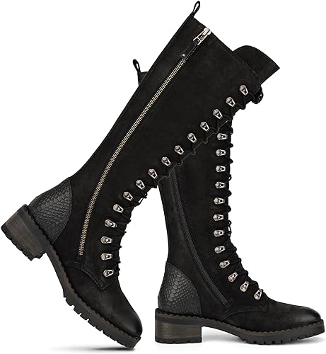 Photo 1 of Vintage Foundry Co. Women's Naomi Handmade Mid Calf Boots w Adjustable Single Strap Laces Full Side Zipper Lug Sole Platform Casual Motorcycle Military Biker Goth Gothic Victorian Engineer Comic Con