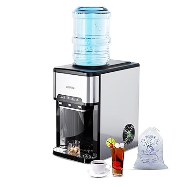 Photo 1 of FZF Ice Maker Machine Countertop, 3 in 1 Portable Ice Maker with Hot/Cold Water Dispenser, 12 Cubes in 7 Mins Stainless Steel Nugget Ice Maker, 44Lbs in 24H Ice Cube Maker for Home Bar/Camping/RV 