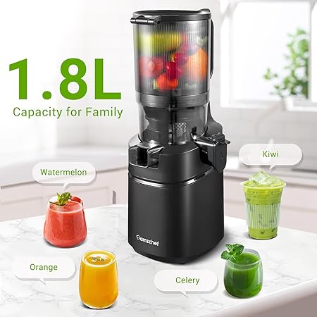 Photo 1 of Juicer Machines, AMZCHEF 5.3-Inch Self-Feeding Masticating Juicer Fit Whole Fruits & Vegetables, Cold Press Electric Juicer Machines with High Juice Yield, Easy Cleaning, BPA Free, 250W

